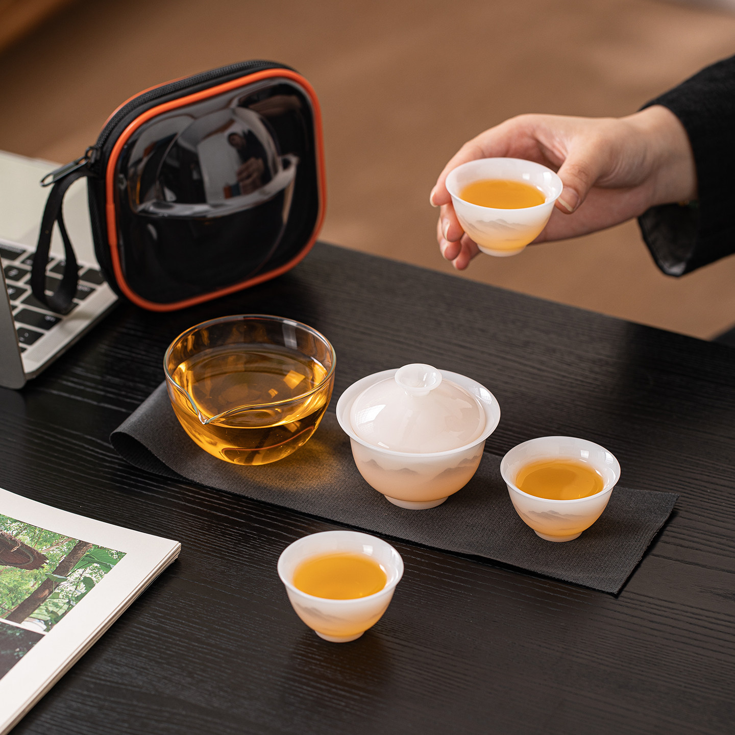 冰种璞玉瓷旅行茶具泡茶杯收纳盒