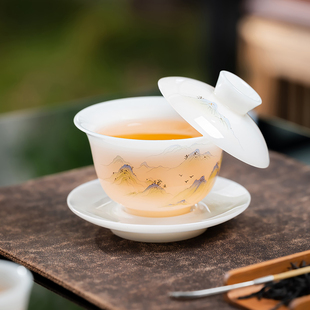 璞玉瓷可悬停盖碗单个大号家用三才敬茶碗冰种功夫茶具泡茶杯高档