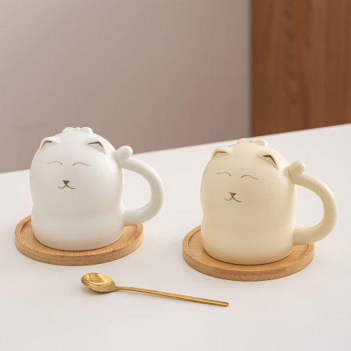 招财猫咖啡杯带勺碟子套装办公室