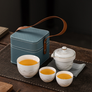 陶瓷便携式旅行茶具小套装户外一壶三杯快客杯泡茶壶喝茶装备定制