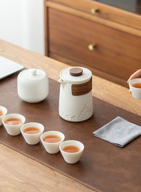 便携旅行装茶具陶瓷户外旅游快客杯一壶六杯泡茶壶茶叶罐套装定制