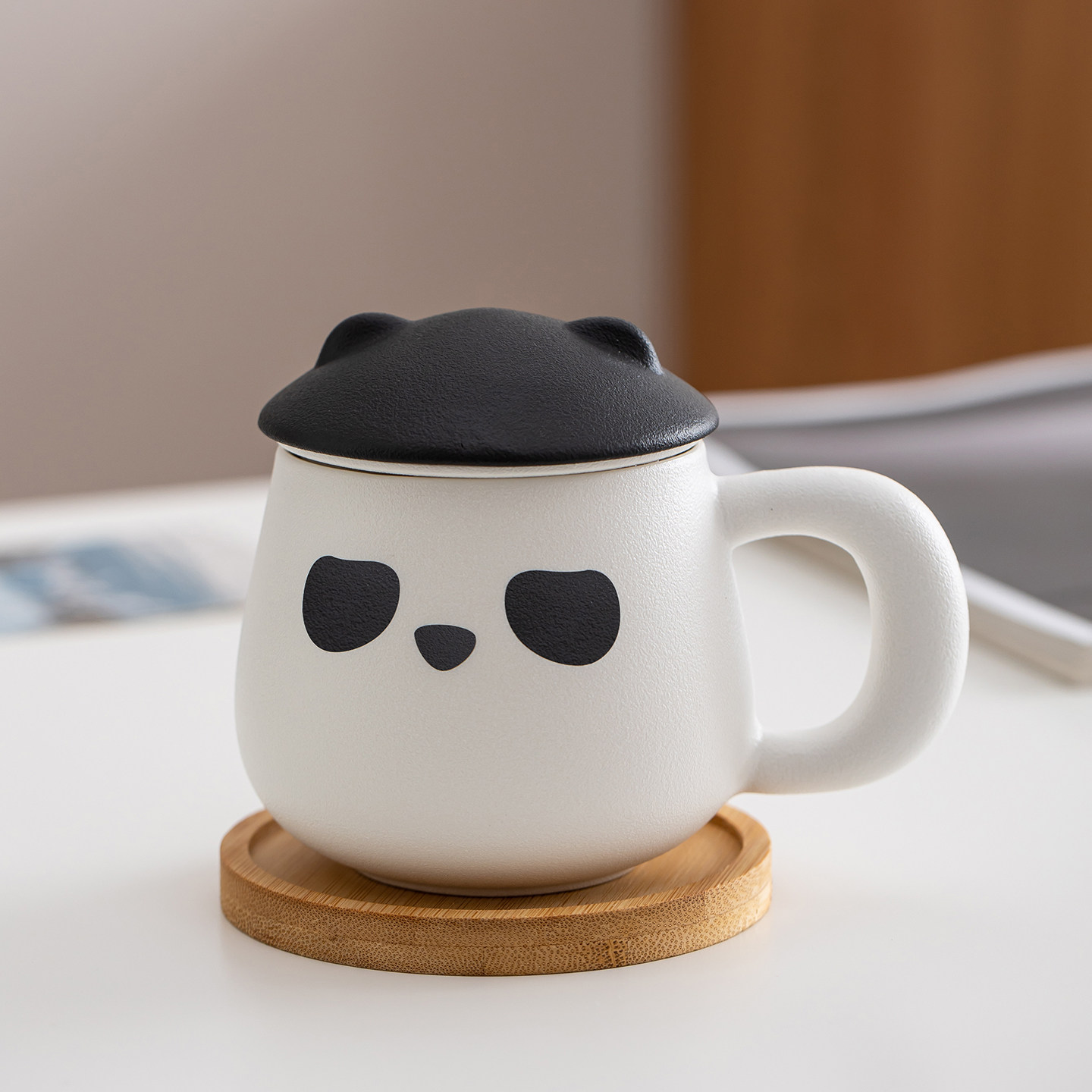 卡通熊猫茶水分离泡茶杯子个人专用喝水杯带盖过滤马克杯礼品定制