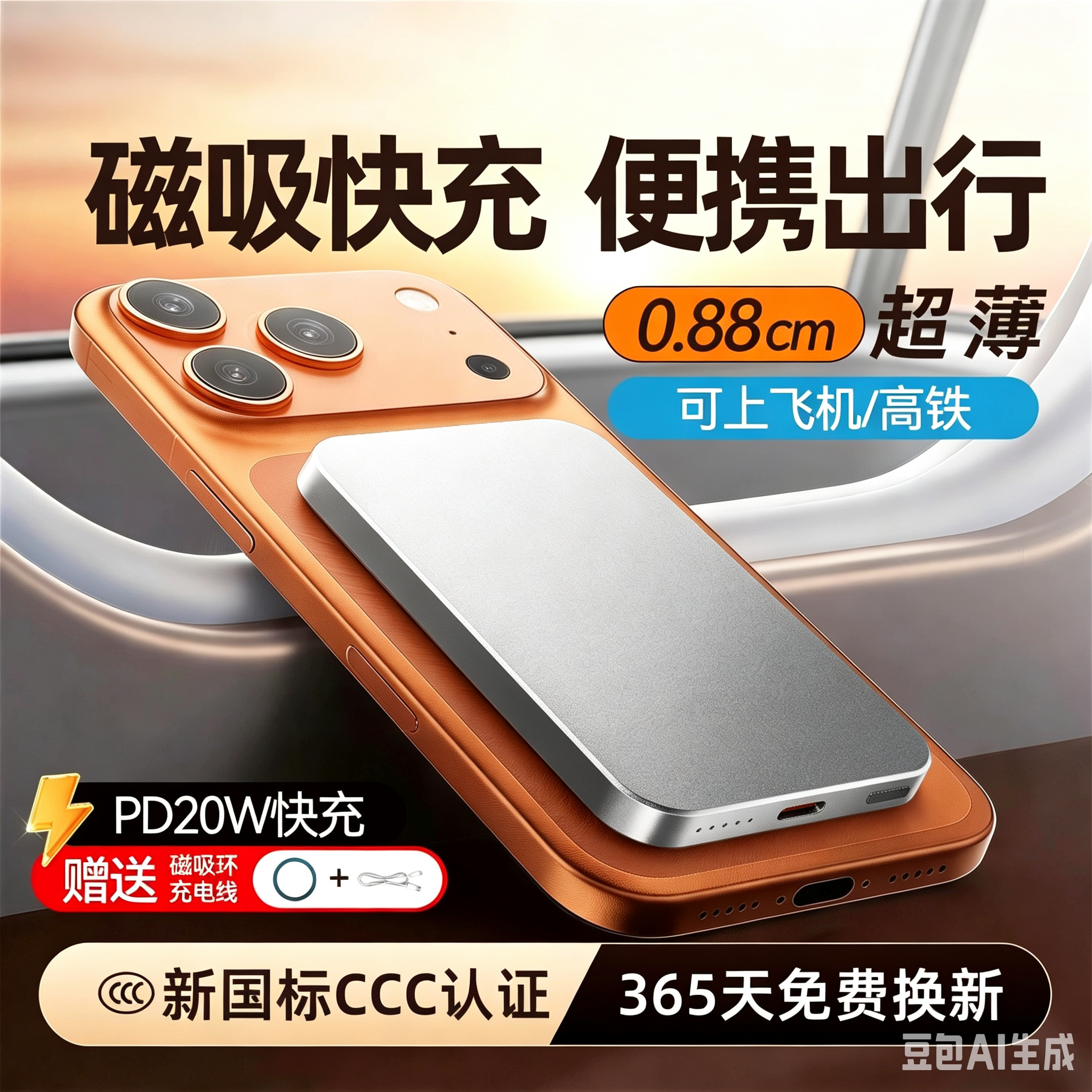 【3C认证】KGPG磁吸充电宝无线有线快充闪充适用苹果大容量超薄