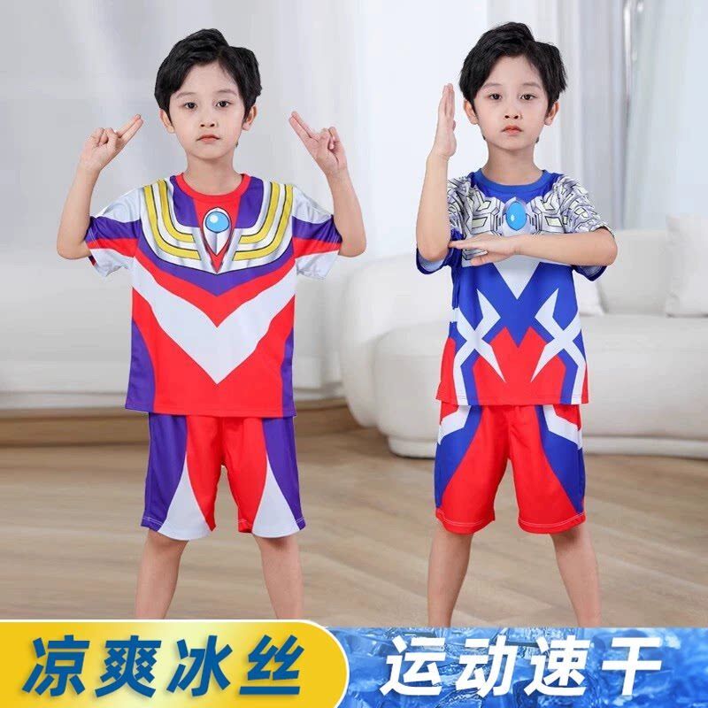 2026新款迪迦男童短袖t恤赛罗奥特曼童装儿童速干衣cos演出服套装