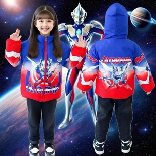 奥特曼男孩衣服秋冬男童帽子拉链到头顶外套儿童带护目眼镜戴墨镜