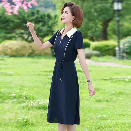 Летняя одежда на день матери для матери, платье, юбка, в западном стиле, 50 лет, для среднего возраста, короткий рукав