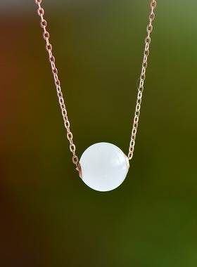 18K金和田玉白玉转运珠路路通玉石吊坠挂件时尚气质玉坠项链