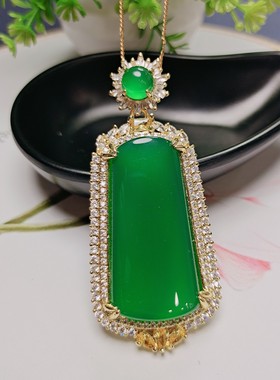 天然高冰种玉髓镶嵌帝王绿满绿大平安无事牌吊坠挂件玉坠