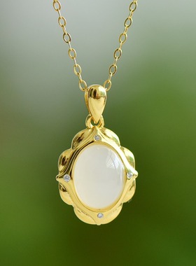 S925银和田玉白玉蛋形奢尚玉石吊坠挂件时尚气质女款玉坠项链