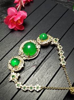 天然冰彩帝王绿玉髓镶嵌大手牌上新女时尚百搭手链手串手饰品