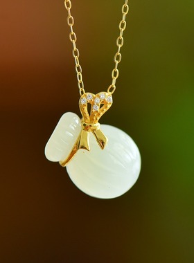 S925银和田玉白玉福袋玉石吊坠挂件时尚气质女款百搭玉坠项链