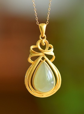 S925银和田玉青水色水滴形玉石吊坠挂件时尚气质女款锁骨项链