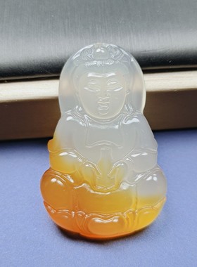 天然高冰彩玉髓五岁俏色观音吊坠挂件时尚简约女士款玉坠项链