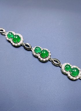 天然冰种帝王绿玉髓镶葫芦款手链女款时尚简约百搭手串手饰品