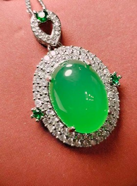 镶嵌天然玛瑙冰种绿玉髓蛋面锁骨链毛衣链吊坠挂件时尚女玉坠项链