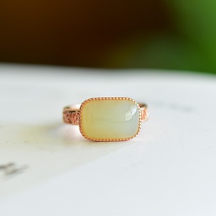 s925银镶嵌和田玉且末蓝方形戒指气质简约时尚百搭款活口指环