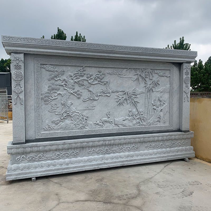 石雕影壁墙花岗岩屏风照壁四合院浮雕壁画小区门口雕刻大理石雕花