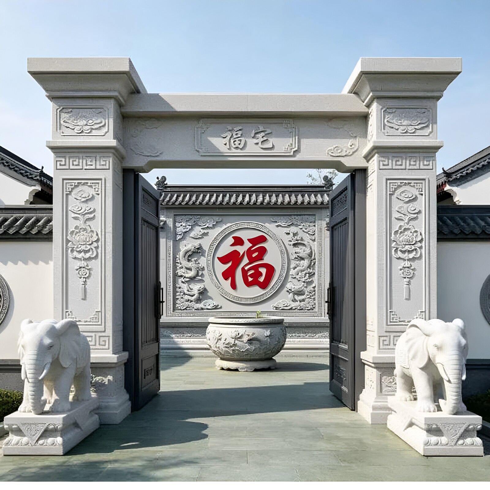 石雕门柱花岗岩门楼大理石雕刻柱子别墅门口摆放石柱子围墙影壁石