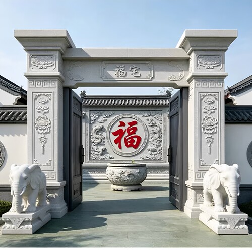 石雕门柱花岗岩门楼大理石雕刻