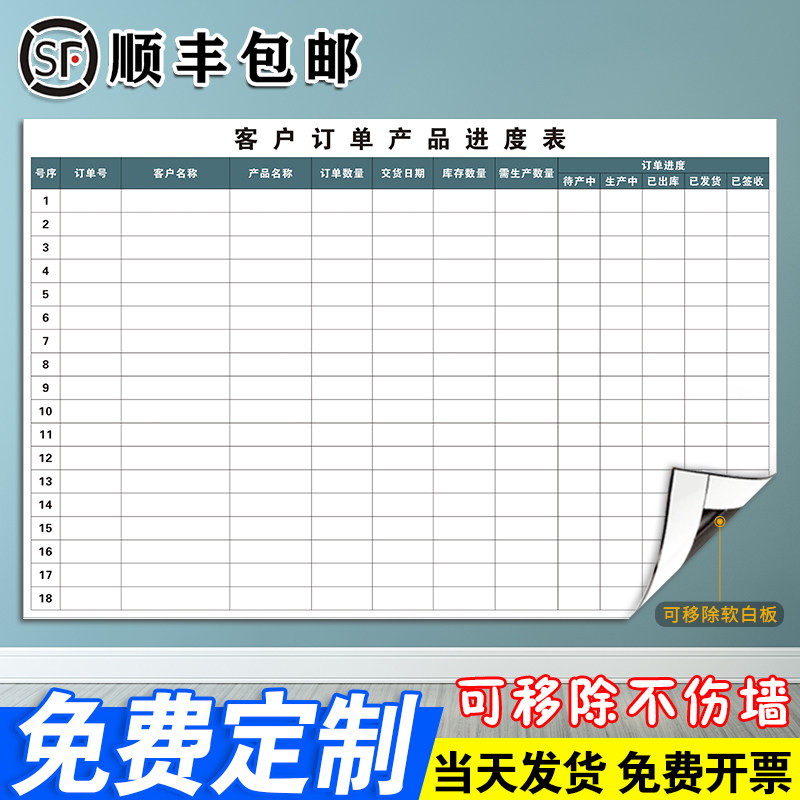 【客户订单产品进度表】软磁白板