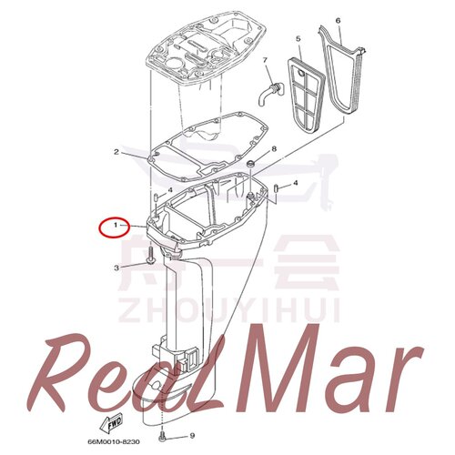 中间箱体 舷外机雅马哈百胜海的航凯翟墨 15马力 66M-45111-10-4D