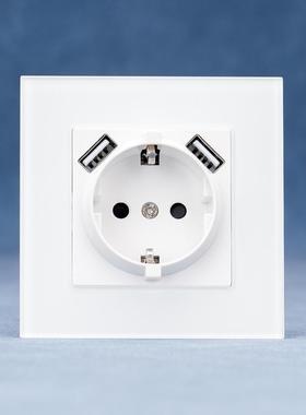 欧标欧规插座86型钢化玻璃面板usb德插双typa+a口欧洲标准c