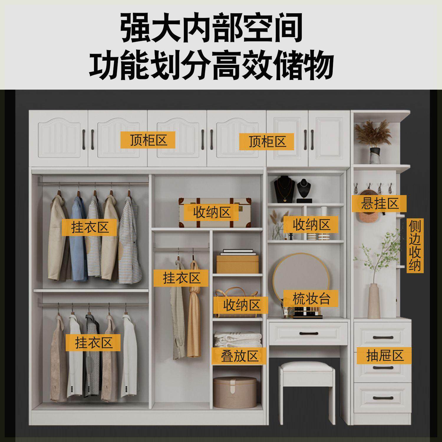 欧式衣柜实木推拉门带梳