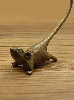 创意复古做旧黄铜摆件 长尾巴小老鼠 黄铜葫芦茶宠笔架古玩纪念品