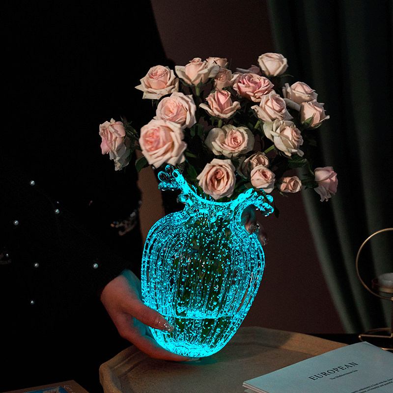 中古夜光玻璃花瓶摆件轻奢高级感波浪口客厅桌面水养插花装饰花器,鲜花速递/花卉仿真/绿植园艺,花瓶,淘宝优惠券,粉丝福利购,淘宝优惠卷