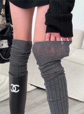 早点起床袜子女白色袜子靴袜长筒过膝袜秋冬灰色长靴袜棕色美拉德