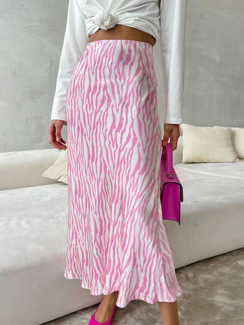 欧美风撞色斑马纹半身裙包臀鱼尾裙 Contrast high waisted skirt