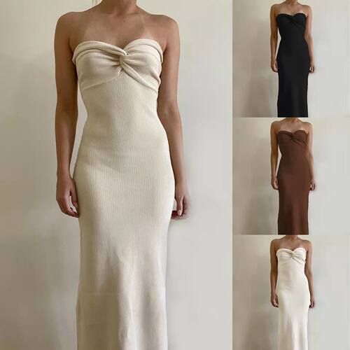 欧美风交叉露肩时尚性感抹胸针织连衣裙 knitted tube top dress