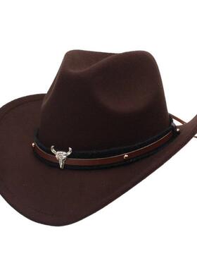 Western Cowboy Fedora Jazz Hat 男女毛呢西部牛仔礼帽爵士帽