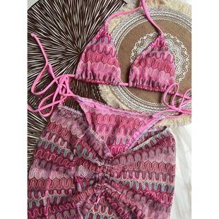 Skirt Knitting Swimsuit Bikini Piece Push Beachwear Three