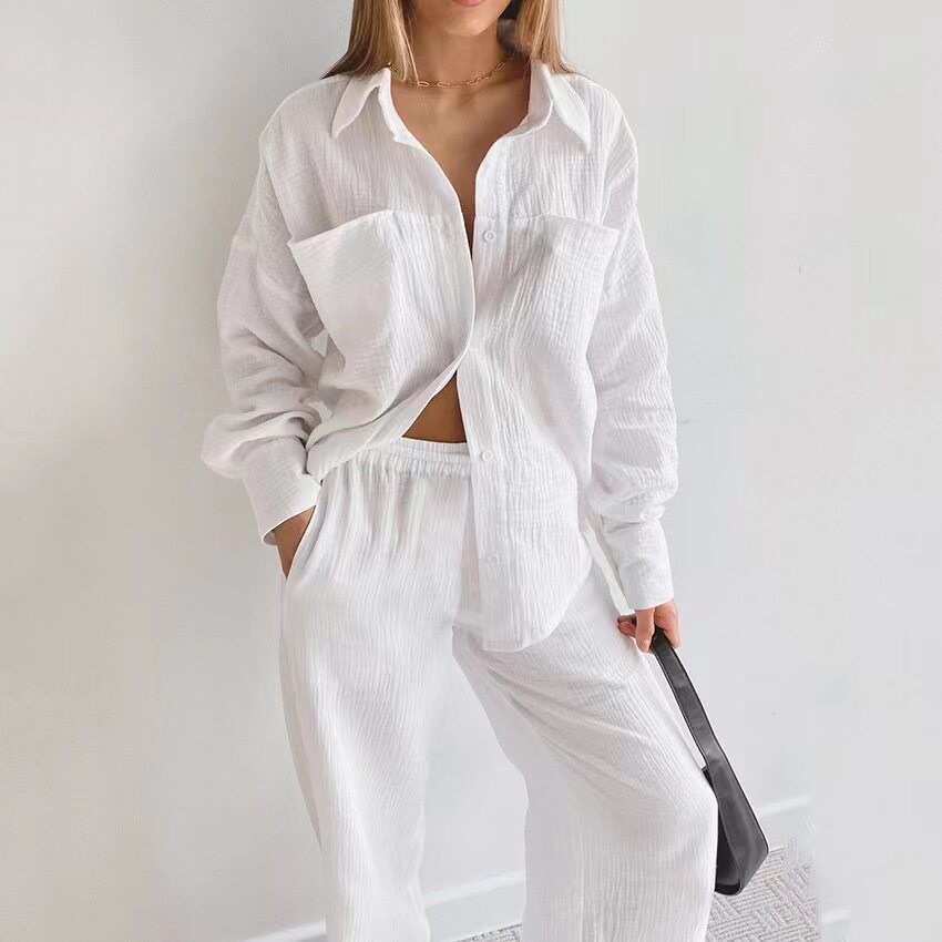 欧美风2022新款秋季长袖衬衫长裤时尚套装 Shirt long pants suit
