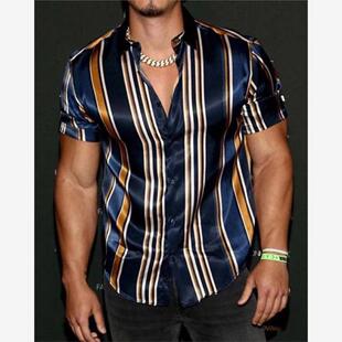 2xl Summer Stripe Shirt Men's Casual Shirt Short Sleeve Top