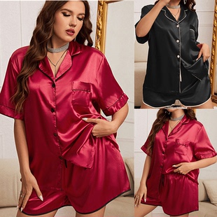 Plus size summer women two piece lapel pajamas大码睡衣两件套