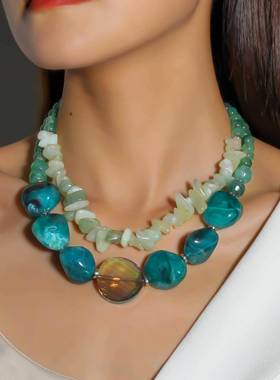 欧美覆古不规则树脂串珠项炼夸张颈炼女Vintage resin necklace