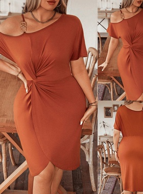 Plus size summer slanted shouldered irregular women dress 女