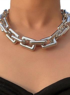 欧美方形链条颈链锁骨项链个性小众朋克项链necklace women