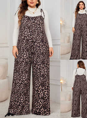 Leopard print large size loose fashion overalls Jumpsuits 裤