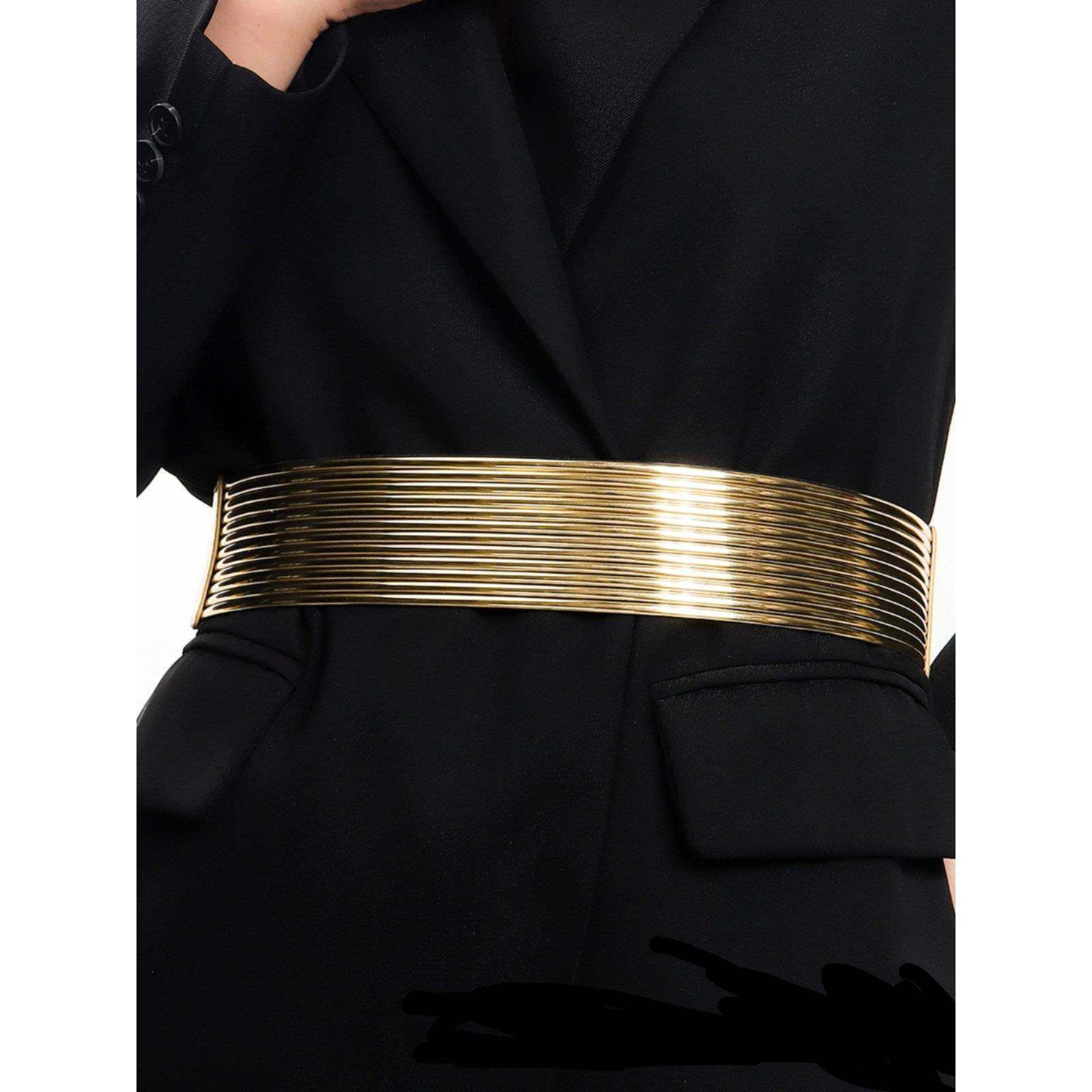 金色松紧弹力宽腰封腰带女2024新款配饰装饰配连衣裙子礼服高级感