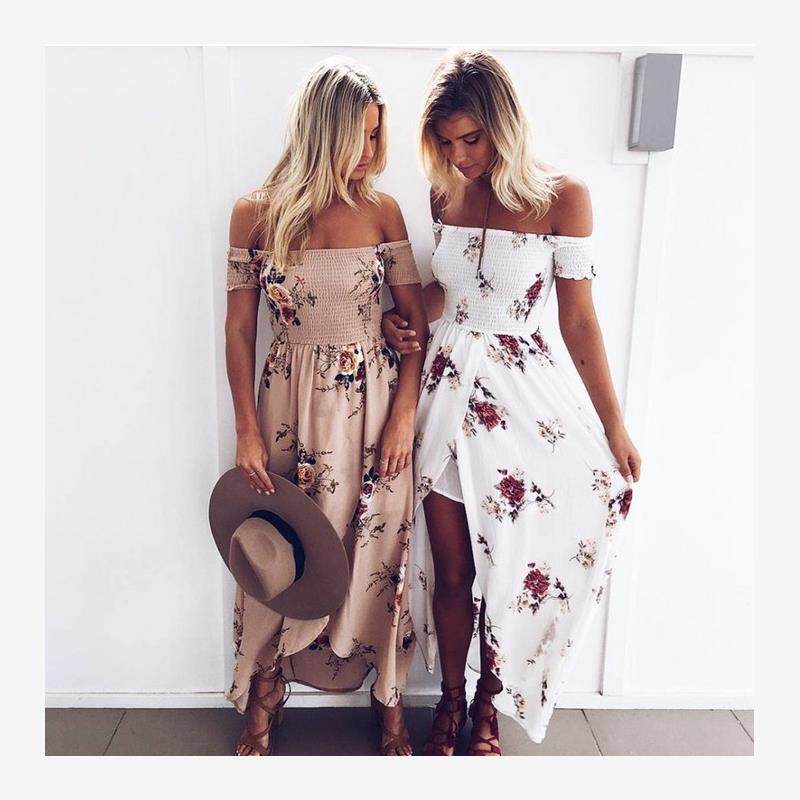 夏季新款时尚欧美风时尚街头裹胸印花连衣裙子海边度假沙滩长裙女