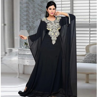2022新款欧美宽松重工刺绣拼接领花礼服连衣裙 embroidered dress
