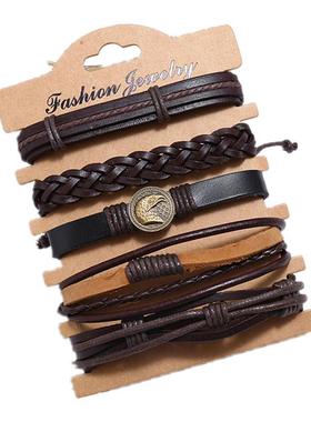 调节覆古男手錬手镯5组 真牛皮手錬女情侣手环 hand catenary men