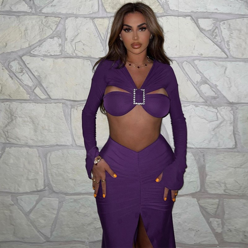 露肩上衣拖地裙套装off shoulder top floor mopping skirt suit