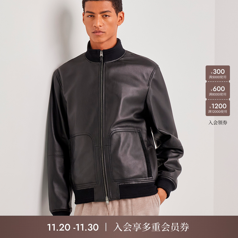 【25秋冬新品】CANALI康纳利黑色小羊皮男士高领夹克衫