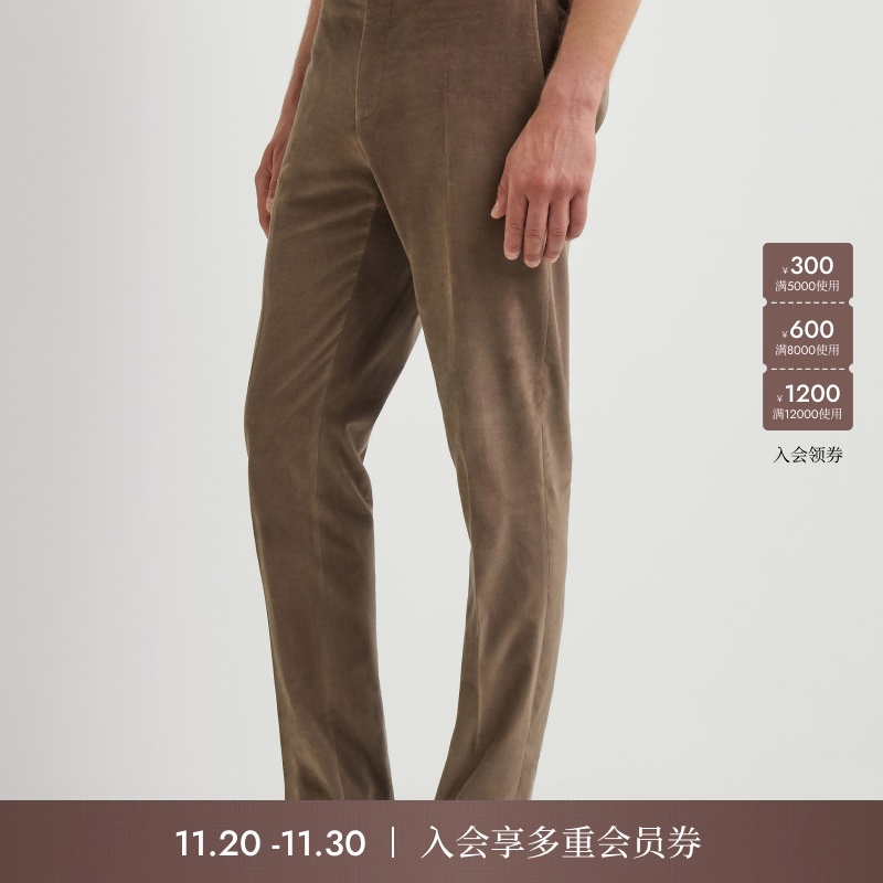 【25秋冬新品】CANALI康纳利胡桃木色棉和羊绒混纺男士天鹅绒长裤
