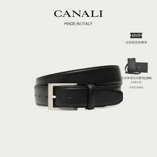 CANALI康纳利黑色牛皮革配矩形半哑光带扣男士 腰带