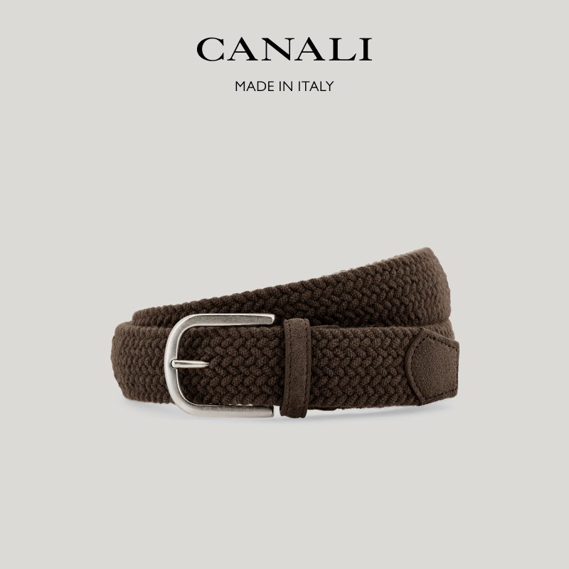 【26秋冬新品】CANALI康纳利深棕色牛剖层革羊毛混纺男士编织腰带